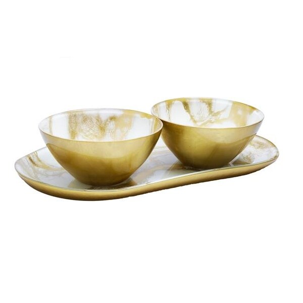 Classic Touch Decor Classic Touch MR1073 Marbleized 2 Bowl Relish Dish; White & Gold MR1073 - main